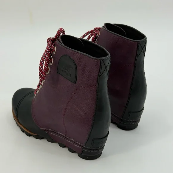 SOREL Lexie Waterproof Leather Wedge Burgundy & Black Wedge Ankle Boots SZ 8.5 - Picture 5 of 16